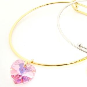 Luxe Bianca Stone Pink Heart Charm Bangle Bracelet